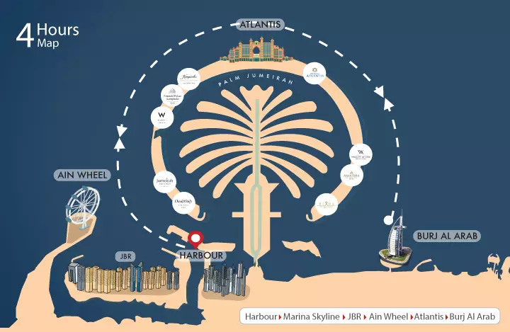 Dubai Superyacht Chater - 4 hours route map
